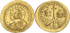 ANCIENT COINS. BYZANTINE. Basil II Bulgaroktonos with Constantine VIII (A.D. 976-1025), Gold Histamenon Nomisma, 4.43g, 7h. Nimbate bust of Christ facing, raising hand in benediction and holding book 