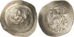 ANCIENT COINS. BYZANTINE. Nicephorus III, Botaniates (A.D. 1078-1081), Electrum Histamenon Nomisma, 4.34g, 6h. Nimbate Christ seated facing on a backless throne, raising hand in benediction and holdin