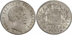 WORLD COINS. GREECE. Otho. Silver ¼-Drachmi, 1834A, Paris. AR, 1.16g (Divo 16b; KM 18). About uncirculated, once lightly wiped, lustrous. Scarce. $500