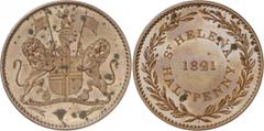 WORLD COINS. ST HELENA. Copper Proof ½-Penny, 1821. AE, 9.41g (FT 3A; KM 4A). Uncirculated Proof, a few spots both sides. Rare. $500