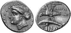 ANCIENT COINS GREEK COINS PAPHLAGONIA SINOPE No.: 132 Estimate: $ 400 d=19 mm Drachm, about 330-300. AR 4.96 g. Head of nymph l., hair in ampyx and sphendone. Rev. SINW Eagle flying l., holding dolphi