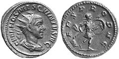 ANCIENT COINS ROMAN COINS IMPERIAL COINAGE HOSTILIANUS, their younger son No.: 379 Estimate: $ 200 d=22 mm As Caesar. Antoninianus, 251. AR 4.24 g. C VAL HOS MES QVINTVS N C Radiate and draped bust r.
