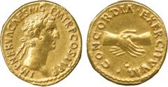 ANCIENT COINS. Roman Coins. Mint of Rome unless otherwise stated. Nerva (A.D. 96-98), Gold Aureus, 7.53g, 7h.Struck A.D. 96. IMP NERVA CAES AVG P M TR P COS II P P , head of Nerva facing right, laurea