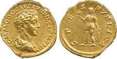 ANCIENT COINS. Roman Coins. Mint of Rome unless otherwise stated. Commodus (A.D. 177-192), Gold Aureus, 7.28g, 12h.Struck as Caesar, A.D. 175-176. COMMODO CAES AVG FIL GERM SARM , bust of Commodus fac