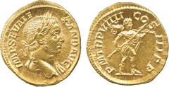 ANCIENT COINS. Roman Coins. Mint of Rome unless otherwise stated. Severus Alexander (A.D. 222-235), Gold Aureus, 5.92g, 8h.Struck A.D. 230. IMP SEV ALEXAND AVG , bust of Severus Alexander facing right