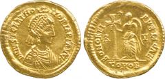 ANCIENT COINS. Roman Coins. Mint of Rome unless otherwise stated. Justa Gratia Honoria (sister of Valentinian III), Gold Solidus, 4.47g, 12h.Mint of Ravenna.Struck c. A.D. 430-435. DN IVST GRAT HONORI