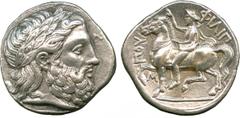 ANCIENT COINS. GREEK COINS. Kingdom of Macedon, Philip II (359-336 B.C.), Silver Tetradrachm, 14.48g, 12h.Mint of Amphipolis, str uck c.355-349/8 B.C.Laureate head of Zeus facing right. Rev. ΦIΛIΠ-ΠOY