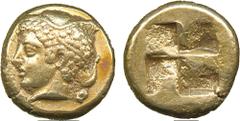 ANCIENT COINS. GREEK COINS. Ionia, Phokaia (c.477-388 B.C.), Electrum Hekte, 2.53g.Head of Hermes facing left, wearing petasos, a small seal behind. Rev. Quadripartite incuse square (Bodenstedt Em. 82