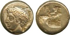 ANCIENT COINS. GREEK COINS. Ionia, Phokaia (c.477-388 B.C.), Electrum Hekte, 2.53g.Head of Hermes facing left, wearing petasos, a small seal behind. Rev. Quadripartite incuse square (Bodenstedt Em. 82