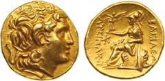 ANCIENT COINS, GREEK COINS, Kingdom of Thrace, Lysimachos (323-281 BC), Gold Stater, 8.4g. Uncertain mint, perhaps Kalchedon. Early Posthumous issue, c.281-225 BC. Head of Alexander the Great facing r
