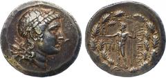 ANCIENT COINS, GREEK COINS, A iolis, Aigai (c.151-143 BC), Silver Tetradrachm, 16.68g, 12h. Stephanophoric type. Head of Apollo Smintheos facing right, wreathed, a bow and quiver over shoulder. Rev. A