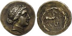 ANCIENT COINS, GREEK COINS, Aiolis, Kyme (c.165-140 BC), Silver Tetradrachm, 16.05g, 12h. Magistrate Straton. Head of the Amazon Kyme facing right, her hair bound with a taenia. Rev. KYMAI Ω N , horse