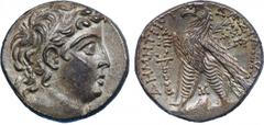 ANCIENT COINS, GREEK COINS, K ingdom of Syria, Demetrios II (second reign, 129-125 BC), Silver Tetradrachm, 14.08g, 12h. Mint of Tyre, struck 129/8 BC. Head of Demetrios II facing right, diademed. Rev