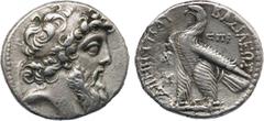 ANCIENT COINS, GREEK COINS, Kingdom of Syria, Demetrios II (second reign, 129-125 BC), Silver Tetradrachm, 13.21g, 12h. Mint of Ake-Ptolemais, struck 127-126 BC. Bearded head of Demetrios II facing ri