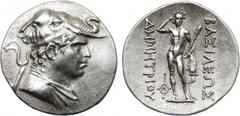 ANCIENT COINS, GREEK COINS, Kingdom of Baktria, Demetrios I (c.200-185 BC), Silver Tetradrachm, 16.7g. Diademed and draped bust of Demetrios I right, wearing elephant skin headdress. Rev. Herakles, nu