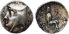 ANCIENT COINS, The David Sellwood Collection of Parthian Coins , Arsaces I (247-211 BC), Silver Drachm, 3.72g, 12h. Minted at Mithradatkart. Diademed and beardless head left in bashlyk, dotted border.