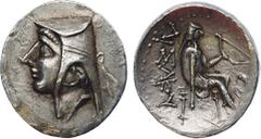 ANCIENT COINS, The David Sellwood Collection of Parthian Coins , Arsaces II (211-185 BC), Silver Drachm, 4.05g, 12h. Minted at Mithradatkart. Diademed and beardless head left in bashlyk. Rev. Archer s