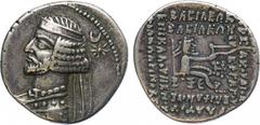 ANCIENT COINS, The David Sellwood Collection of Parthian Coins , Mithradates IV (58/7-55 BC), Silver Drachm, 3.94g, 1h. Minted by Court at Rhagae c. 55 BC. Short bearded bust left, wearing double band