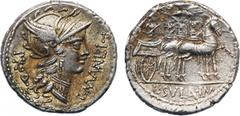 ANCIENT COINS , ROMAN COINS, L. Cornelius Sulla and L. Manlius Torquatus (82 BC), Silver Denarius, 3.86g, 8h. Mint of Rome. L MANLI T PRO Q , head of Roma facing right, helmeted. Rev. Triumphator, cro