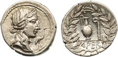 ANCIENT COINS , ROMAN COINS, Q. Caecilius Metellus Pius (81 BC), Silver Denarius, 3.68g. Mobile military mint with Sulla’s army in northern Italy. Diademed head of Pietas right; to right, stork standi