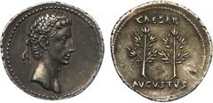 ANCIENT COINS , ROMAN COINS, Augustus (27 BC - AD 14), Silver Denarius, 3.72g. Mint of Caesaraugusta(?), c.19/8 BC. Head of Augustus facing right, wreathed with oak-leaves. Rev. CAESAR AVGVSTVS , two 