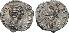 ANCIENT COINS , ROMAN COINS, Didia Clara (daughter of Didius Julianus), Silver Denarius, 2.35g. Mint of Rome, under Didius Julianus, AD 193. DI DIA CLA-RA AVG , draped bust facing right. Rev. HILAR T-