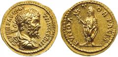 ANCIENT COINS , ROMAN COINS, S eptimius Severus (AD 193-211), Gold Aureus, 6.9g. Mint of Rome, AD 202. SEVER P AVG P M TR P X COS III , laureate, draped and cuirassed bust facing right. Rev. FVNDA-T-O