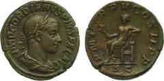 ANCIENT COINS , ROMAN COINS, Gordian III (AD 238-244), Æ Sestertius, 20.20g, 12h. Mint of Rome, struck AD 242-243. IMP GORDIANVS PIVS FEL AVG , bust facing right, laureate, draped and cuirassed. Rev. 