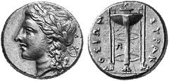 THE FREDERICK M. BAYER COLLECTION OF ANCIENT GREEK COINS SICILY SYRACUSE No.: 23 Estimation: $ 3000.- d=15 mm Agathocles, 317-289. 25 Litrae, electrum, about 310-305. EL 3.60 g. Laureate head of Apoll