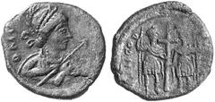 IMPERIAL COINAGE VALENTINIANUS III, 425-455 No.: 274 Estimation: $ 750.- d=20 mm Bronze, Constantinople or Cherson. AE 5.33 g. DN V[ALENTINIANVS P F AVG] Draped, cuirassed bust r., wearing diademed, c