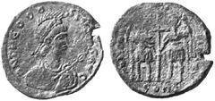 IMPERIAL COINAGE THE EASTERN EMPIRE THEODOSIUS II, 402-450 No.: 276 Estimation: $ 700.- d=22 mm Maiorina, about 426-450. AE 4.52 g. DN THEODO-SIVS P F AVG Draped and cuirassed facing bust, head with c