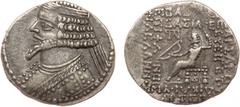 ANCIENT COINS, KINGS OF PARTHIA, Parthian Kingdom. Mithradates (Usurper in Mesopotamia, c.15-10 BC). Billon Tetradrachm, 14.90g, Seleukeia on the Tigris, Artemistios (April). Diademed bust of king lef