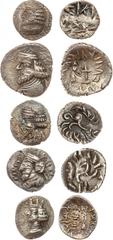 ANCIENT COINS, KINGS OF PERSIS, Kingdom of Persis. Artaxerxes II (1st Century BC). Silver Obol, 0.64g, t ype 1a. Small bust of Artaxerxes II left, with short beard, wearing diadem with three ties, tor