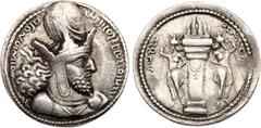 ANCIENT COINS, KINGS OF SASANIA, Sasanian Kingdom. Shapur I (AD 240-272). Silver Drachm, 4.20g, mint I (“Ctesiphon”), phase 1b, c. AD 244-252/3. Bust of Shapur I right, wearing diadem and mural crown 