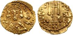 ANCIENT COINS, BYZANTINE, Theodosius III of Adramytium (AD 715-717). Gold Tremissis, 1.35g, Rome. D N ThE-DOSIO AG , crowned bust of Theodosius III facing, wearing loros, holding globus cruciger and a