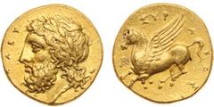 ANCIENT COINS, ANCIENT GREEK, Sicily, Syracuse, Timoleon and the Third Democracy (344-317 BC). Gold 30 Litrai, 2.21g, 9h. Struck 344-337 BC. [IEYΣ] EΛEY[ΘEPIOΣ], laureate head of Zeus Eleutherios faci