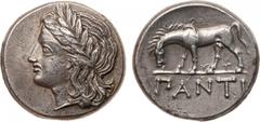 ANCIENT COINS, ANCIENT GREEK, Black Sea Region, Cimmerian Bosporos, Pantikapaion (c.355-340 BC). Silver Tetradrachm, 15.75g, 11h. Laureate head of Apollo facing left. Rev. Horse standing left, grazing
