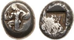 ANCIENT COINS, ANCIENT GREEK, Caria, Uncertain Mint (c.490-480 BC). Silver Stater, 11.83g. Naked male deity, with curved wings and winged feet, advancing left. Rev. Rough incuse square (Troxell, Winge