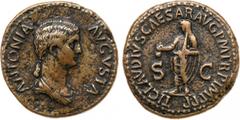 ANCIENT COINS, ROMAN, Antonia (daughter of Mark Antony and Octavia, mother of Claudius). AE Dupondius, 15.83g, 7h. Mint of Rome, struck under Claudius, A.D. 42. ANTONIA AVGVSTA , draped bust facing ri