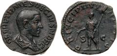 ANCIENT COINS, ROMAN, Herennius Etruscus (AD 251). AE Sestertius, 19.39g, 6h. Mint of Rome, struck as Caesar, AD 250-1. Q HER ETR MES DECIVS NOB C , draped bust facing right. Rev. PRINCIPI IVVENTVTIS 