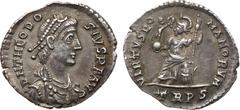ANCIENT COINS, ROMAN, Theodosius I (AD 379-395). Silver Siliqua, 1.46g, 6h. Mint of Treveri, struck AD 388-392. D N THEODOSIVS P F AVG , pearl-diademed, draped and cuirassed bust facing right. Rev. VI
