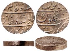 WORLD COINS, INDIA , Mughal. Nawabs of Surat. Shah Alam II (AH 1173-1221; 1759-1806 AD). Silver 10-Rupees, Hijri, AH 1185, Year 6, 115.6g, 45mm. Struck at Surat, in the name of the Mughal Emperor Shah