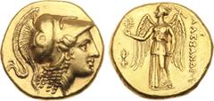 Ancient Coins, ANCIENT GREEK COINS Macedonian Kingdom. Alexander III ‘the Great’. Gold Distater (17.17 g), 336-323 BC. Amphipolis mint, ca. 322-317 BC. Head of Athena right, wearing Corinthian helmet 