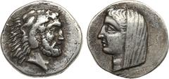 Ancient Coins, ANCIENT GREEK COINS Islands off Caria, Kos. Silver Didrachm (6.55 g), ca. 345-340 NC. Age…, magistrate. Head of Herakles right, wearing lion’s skin headdress. Rev. [KW]ION below, veiled