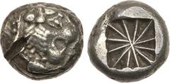 Ancient Coins, ANCIENT GREEK COINS Lycian Dynasts. Pre-dynastic period. Silver Stater (9.18 g), ca. 520-470/60 BC. Lion’s head right. Rev. Incuse square with lines radiating from center. (Falghera App