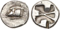 Ancient Coins, ANCIENT GREEK COINS Lycian Dynasts. Proto-dynastic period. Silver Stater (9.09 g), ca. 500-470/60 BC. Forepart of boar right. Rev. Crossed lines in incuse punch. (Falghera 19; Demirler 