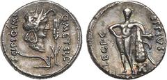 Ancient coins, ROMAN REPUBLIC Q. Caecilius Metellus Pius Scipio and Eppius. Silver Denarius (3.76 g), 47-46 BC. Military mint traveling with Scipio in Africa. Q METELL SCIPIO IMP, head of Africa right