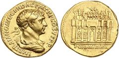 Ancient Coins, ROMAN EMPIRE Trajan. Gold Aureus (7.17 g), AD 98-117. Rome, ca. AD 112/3. IMP TRAIANO AVG GER DAC P M TR P COS VI P P, laureate, draped and cuirassed bust of Trajan right. Rev. FORVM TR