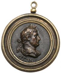 World Coins, ITALY Renaissance. The Emperor Otho (AD 32-69; Emperor 15 January to 15 April 69). Cast Bronze Roundel, 16th to 17th Century. Set into a cast brass frame with integral suspension loop, to