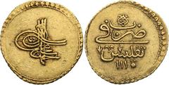 RUSSIAN COINS AND HISTORICAL MEDALS, GEORGIA Ottoman Occupation. Ashrafi (Altun), Tiflis, AH 1115. GOLD. 3.45 gm. A-2706 (RR), Lang XI, 7; Artuk 1770, Pere 514, Bennett 743, Fr.10. Extremely Fine and 